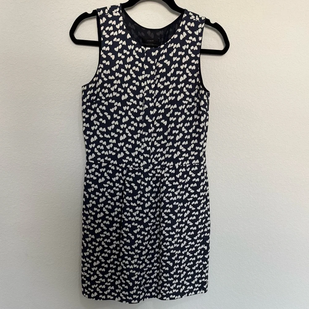 J. Crew Half-Placket Sheath Dress in Navy Blue and White Tossed Hearts Size 0 - Picture 4 of 13